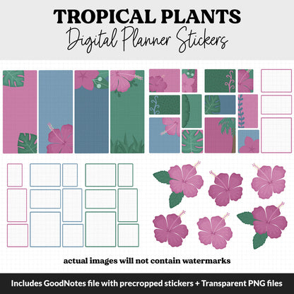 Tropical Plants Digital Planner Stickers | GoodNotes, iPad and Android | Floral, Hibiscus, Palm, Tropics, Functional