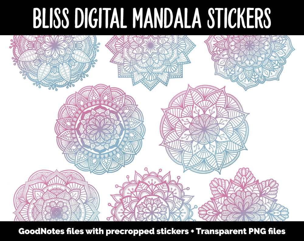 Bliss Mandala Digital Planner Stickers | GoodNotes, iPad and Android | Gradient, Ombre, Coloring