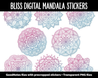 Bliss Mandala Digital Planner Stickers | GoodNotes, iPad and Android | Gradient, Ombre, Coloring