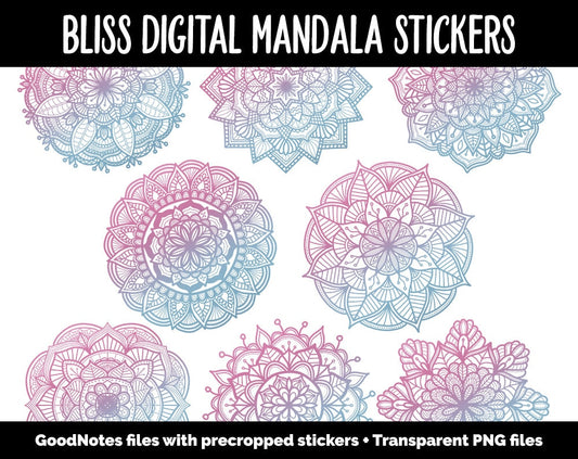 Bliss Mandala Digital Planner Stickers | GoodNotes, iPad and Android | Gradient, Ombre, Coloring