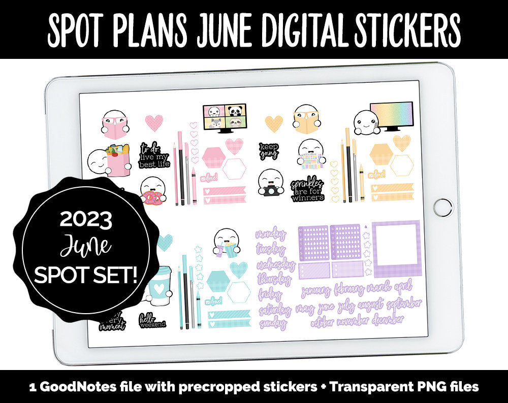 Spot Plans June Digital Stickers | GoodNotes, iPad and Android | Sprinkles | Sassy, Rainbow, Pastel, Adulting, Planning, Funny