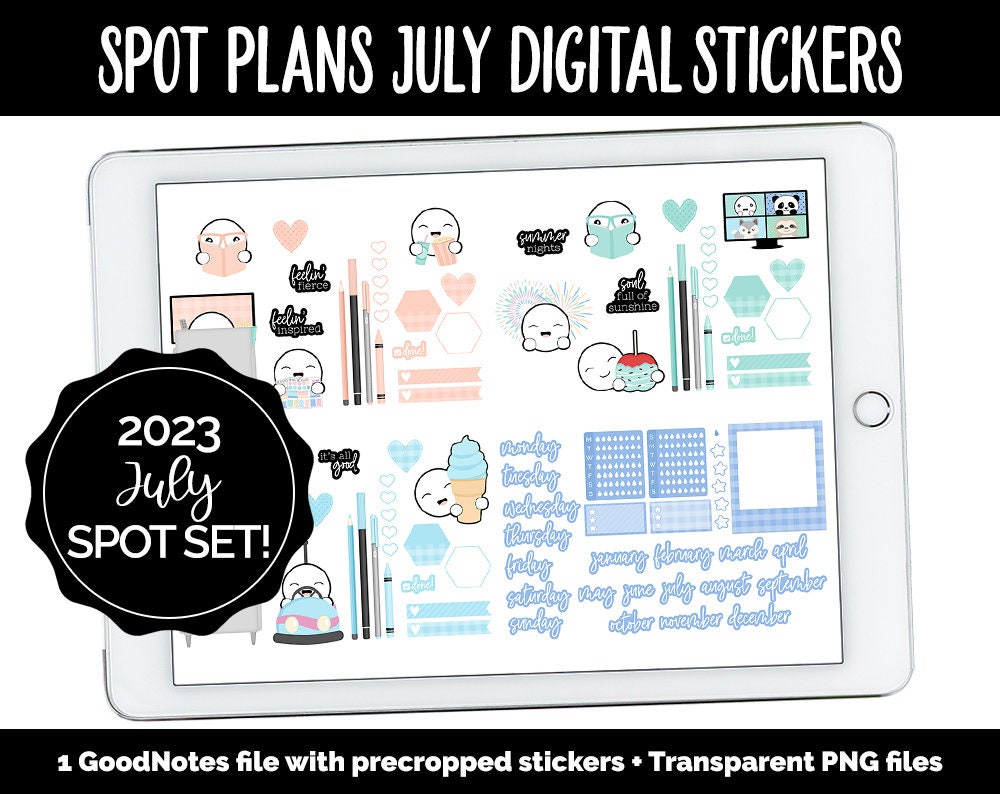 Spot Plans July Digital Stickers | GoodNotes, iPad and Android | Candy | Sassy, Rainbow, Pastel, Adulting, Planning, Funny