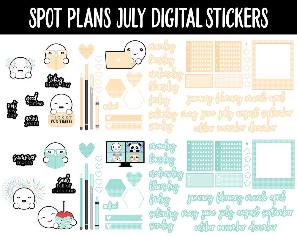 Spot Plans July Digital Stickers | GoodNotes, iPad and Android | Candy | Sassy, Rainbow, Pastel, Adulting, Planning, Funny