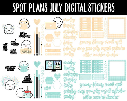 Spot Plans July Digital Stickers | GoodNotes, iPad and Android | Candy | Sassy, Rainbow, Pastel, Adulting, Planning, Funny