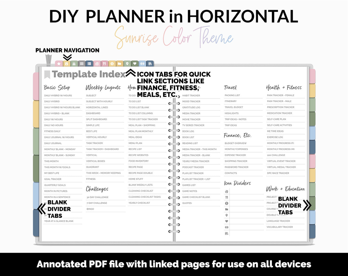 DIY Horizontal Digital Planner | Sunrise Theme | Goodnotes, iPad & Android