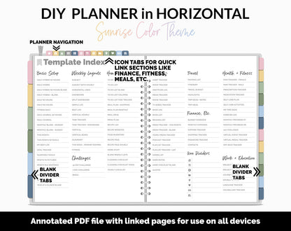 DIY Horizontal Digital Planner | Sunrise Theme | Goodnotes, iPad & Android