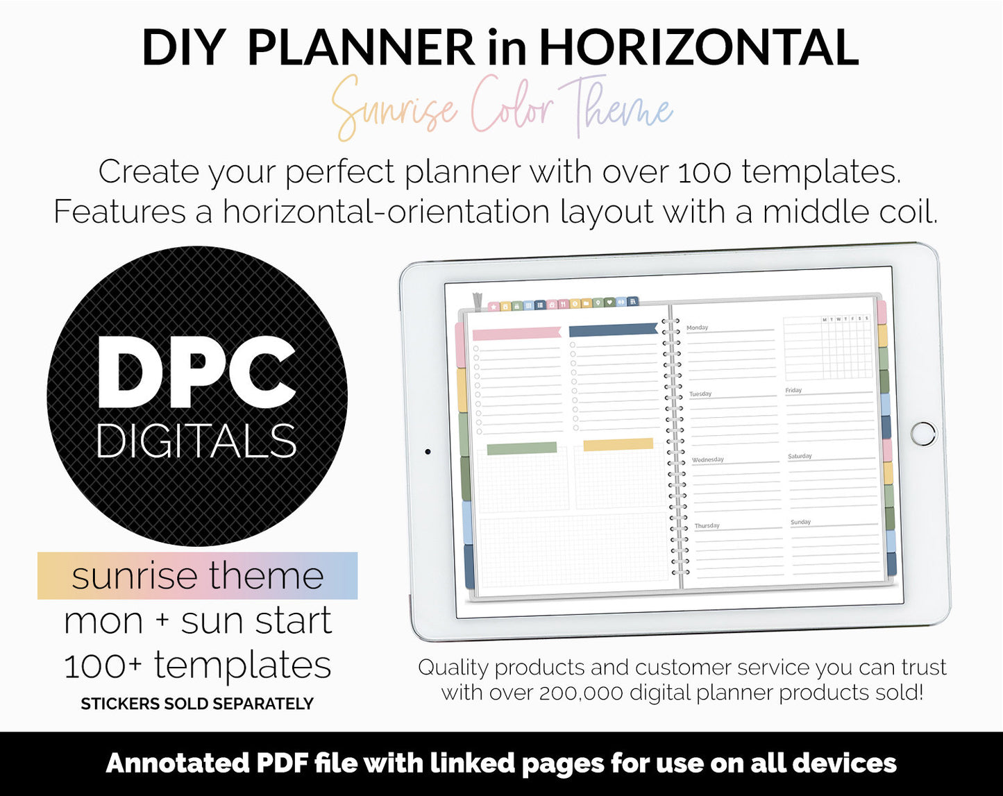 DIY Horizontal Digital Planner | Sunrise Theme | Goodnotes, iPad & Android