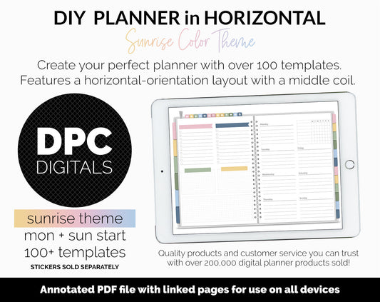 DIY Horizontal Digital Planner | Sunrise Theme | Goodnotes, iPad & Android