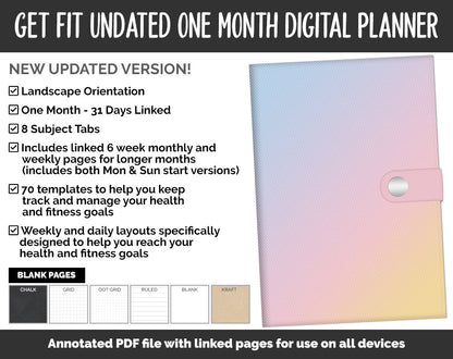 Undated Get Fit One Month Digital Planner | Sunrise Theme | GoodNotes, iPad & Android | Fitness, Self-Care, Health, Workout