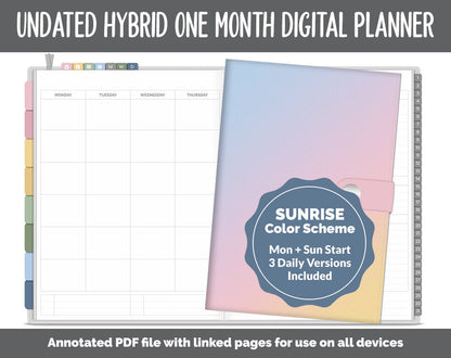 Undated Hybrid One Month Digital Planner | Sunrise Theme | GoodNotes, iPad & Android