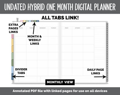 Undated Hybrid One Month Digital Planner | Sunrise Theme | GoodNotes, iPad & Android