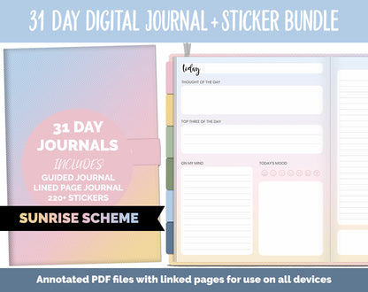 31 Day Digital Journal + Sticker Bundle | Sunrise Theme