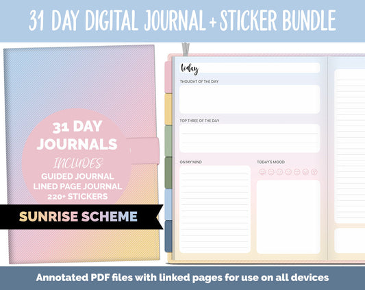 31 Day Digital Journal + Sticker Bundle | Sunrise Theme