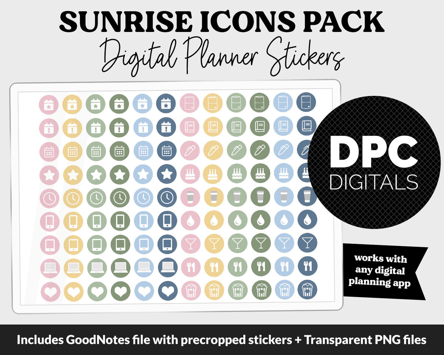 Sunrise Icons Digital Planner Stickers | GoodNotes, iPad and Android | Icons, Life, Weather, Everyday