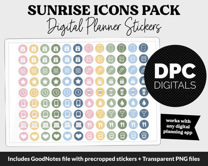 Sunrise Icons Digital Planner Stickers | GoodNotes, iPad and Android | Icons, Life, Weather, Everyday