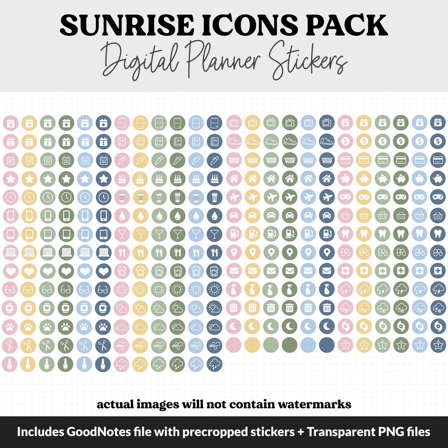 Sunrise Icons Digital Planner Stickers | GoodNotes, iPad and Android | Icons, Life, Weather, Everyday