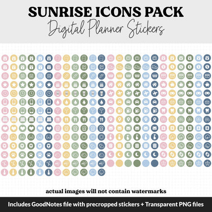 Sunrise Icons Digital Planner Stickers | GoodNotes, iPad and Android | Icons, Life, Weather, Everyday