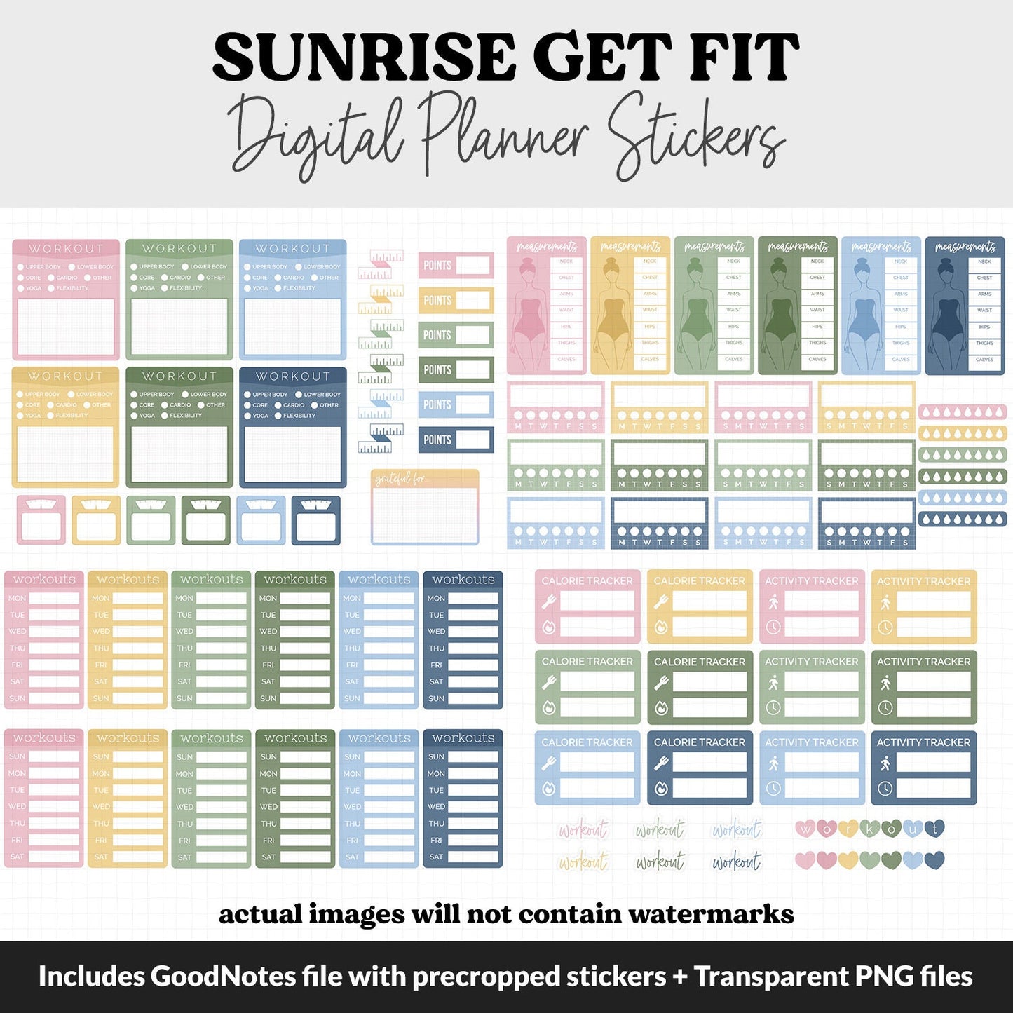 Get Fit Sunrise Digital Stickers | GoodNotes & iPad | Fitness, Health, Self-Care, Workout