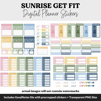 Get Fit Sunrise Digital Stickers | GoodNotes & iPad | Fitness, Health, Self-Care, Workout