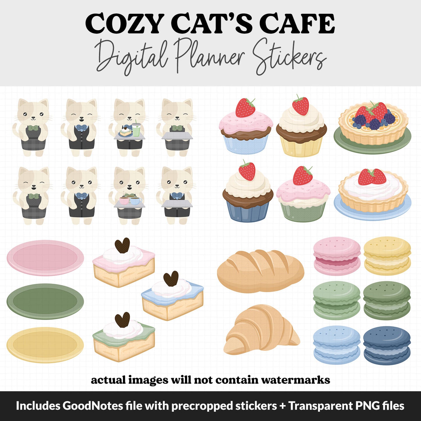 Cozy Cat's Cafe Digital Planner Stickers | GoodNotes, iPad and Android | September, Activities, Coffee, Bakery, Food, Scenes, Tea