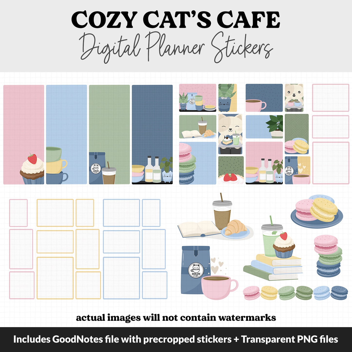 Cozy Cat's Cafe Digital Planner Stickers | GoodNotes, iPad and Android | September, Activities, Coffee, Bakery, Food, Scenes, Tea