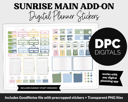 Sunrise Add-On Digital Stickers | GoodNotes & iPad | Trackers, Budget, Meal Planning, Health, Habits