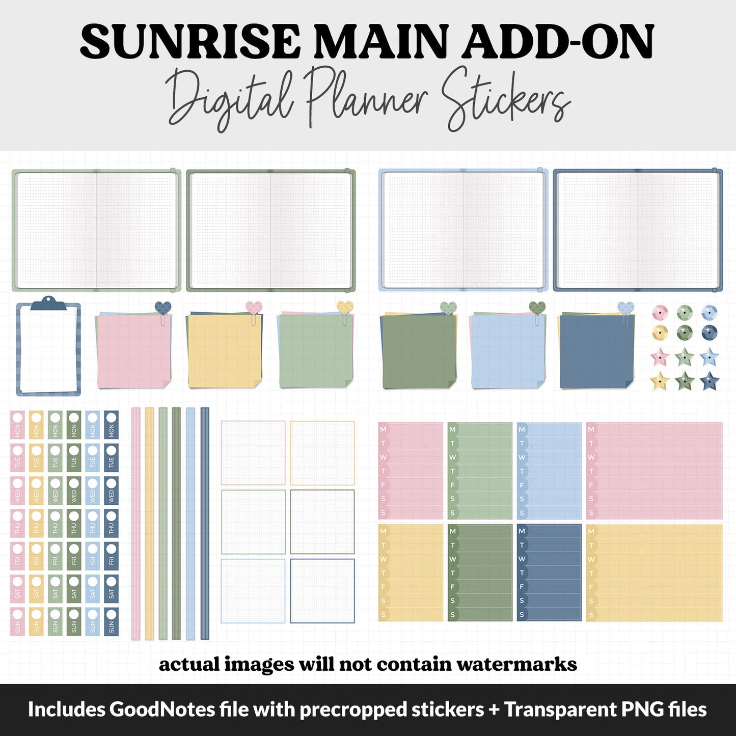Sunrise Add-On Digital Stickers | GoodNotes & iPad | Trackers, Budget, Meal Planning, Health, Habits