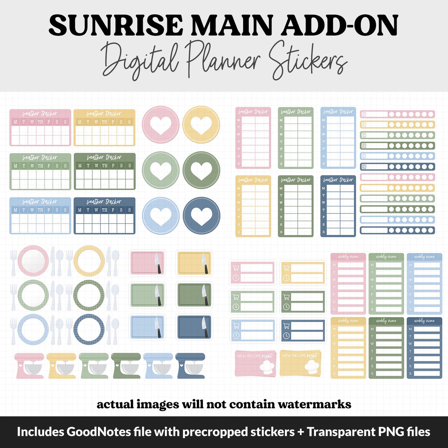 Sunrise Add-On Digital Stickers | GoodNotes & iPad | Trackers, Budget, Meal Planning, Health, Habits