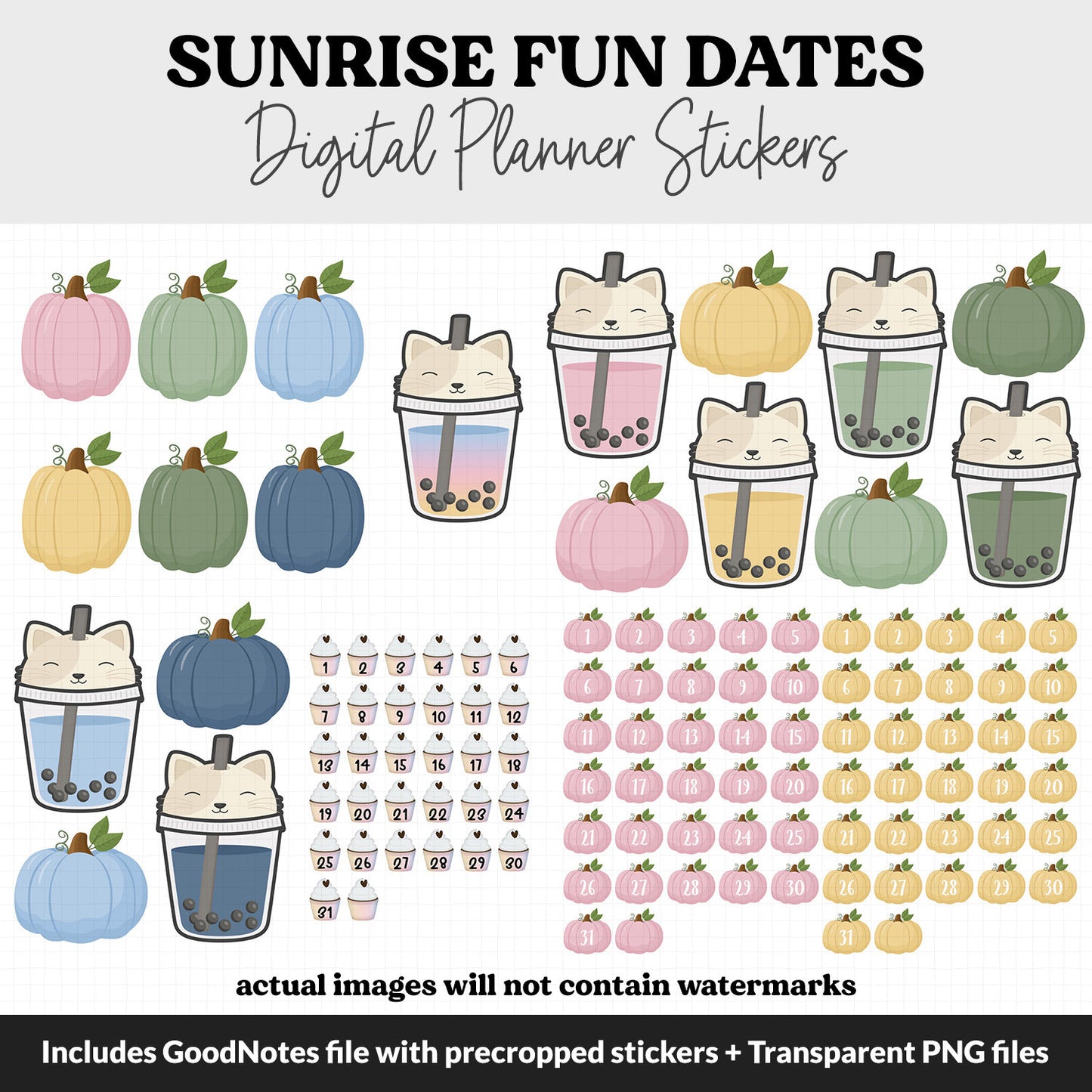 Sunrise Fun Calendar Date Digital Stickers | GoodNotes, iPad and Android