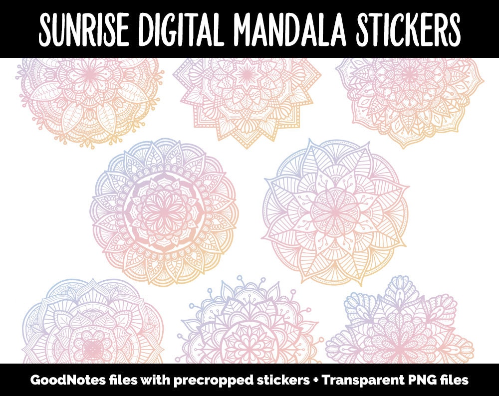 Sunrise Mandala Digital Planner Stickers | GoodNotes, iPad and Android | Gradient, Ombre, Coloring