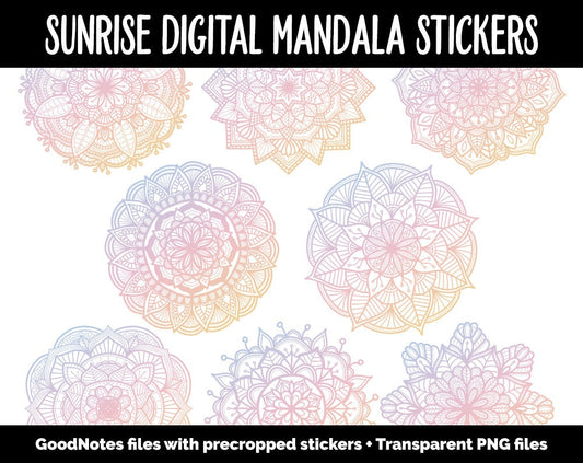 Sunrise Mandala Digital Planner Stickers | GoodNotes, iPad and Android | Gradient, Ombre, Coloring