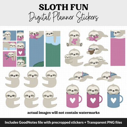 Sloth Fun Digital Planner Stickers | GoodNotes, iPad and Android | Activities, Tasks, Sassy, Simon