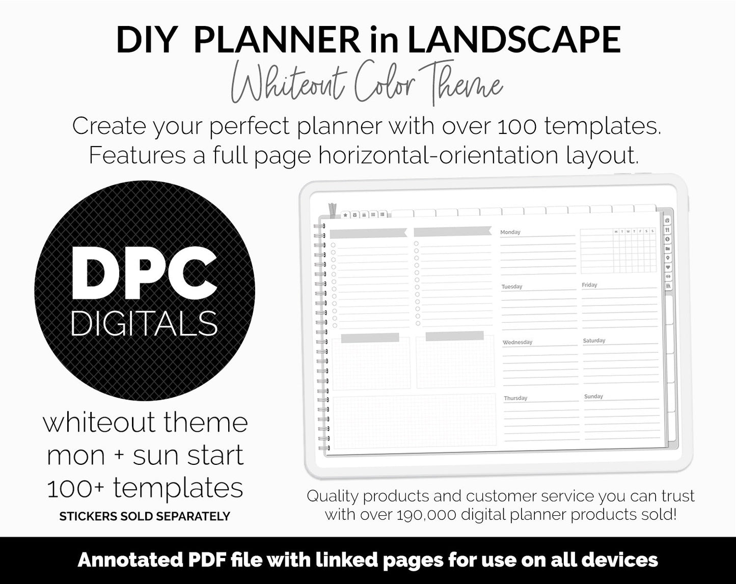 DIY Landscape Digital Planner | Whiteout Theme | Goodnotes, iPad & Android