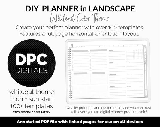 DIY Landscape Digital Planner | Whiteout Theme | Goodnotes, iPad & Android