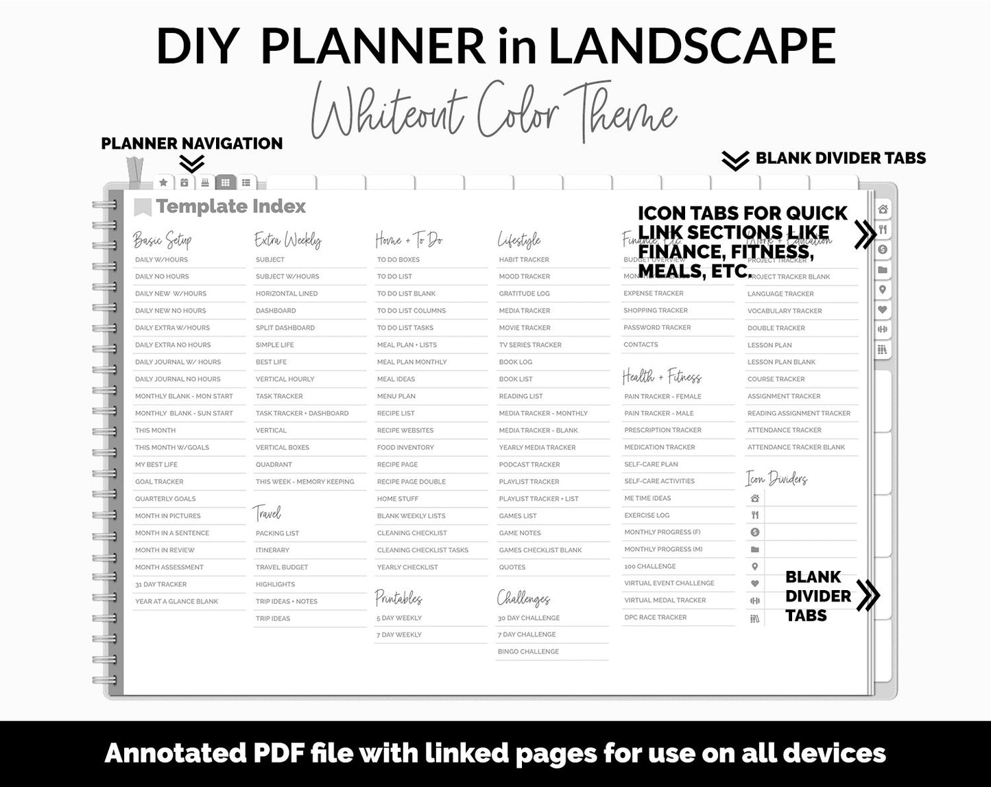DIY Landscape Digital Planner | Whiteout Theme | Goodnotes, iPad & Android