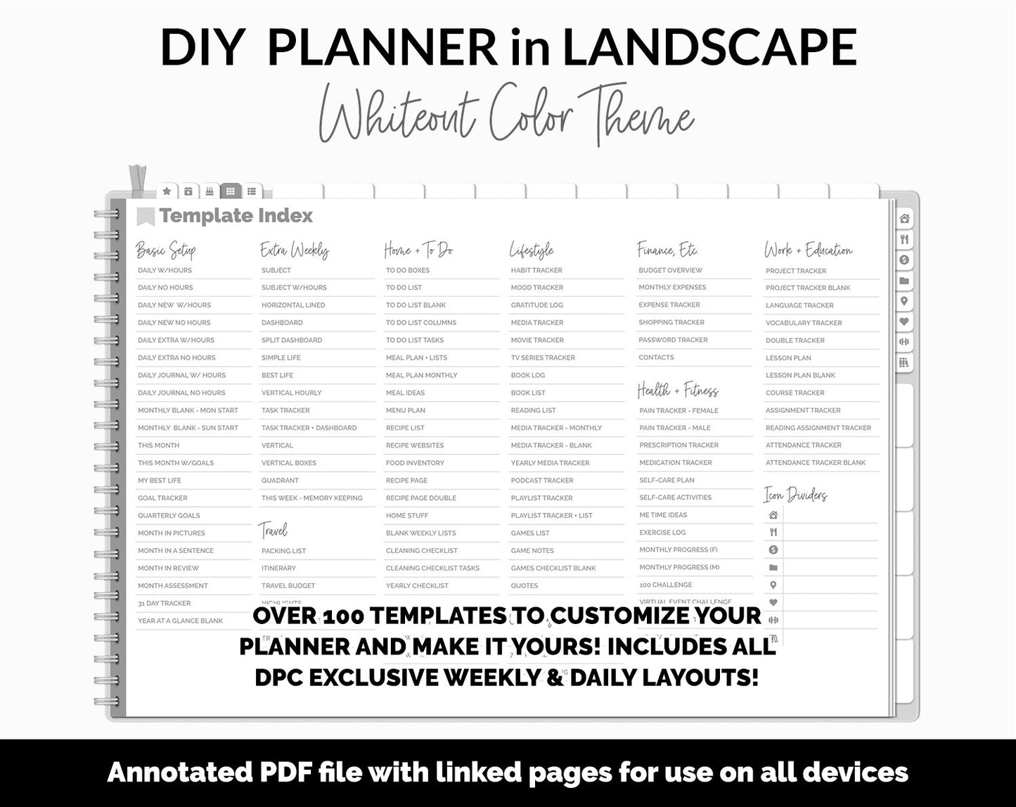 DIY Landscape Digital Planner | Whiteout Theme | Goodnotes, iPad & Android