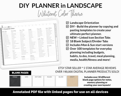 DIY Landscape Digital Planner | Whiteout Theme | Goodnotes, iPad & Android