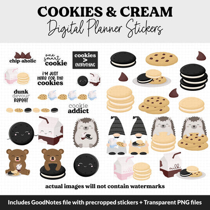Cookies & Cream Digital Planner Stickers | GoodNotes, iPad and Android | Kawaii, Chocolate Chip, Milk