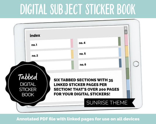 Blank Subject Digital Sticker Books | Sunrise Theme | Goodnotes, iPad & Android