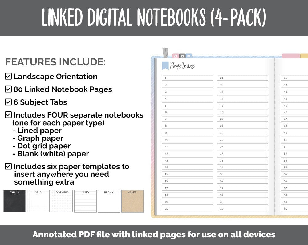 Linked Digital Notebooks 4- Pack | Sunrise Theme | GoodNotes, iPad & Android
