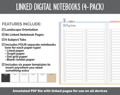 Linked Digital Notebooks 4- Pack | Sunrise Theme | GoodNotes, iPad & Android