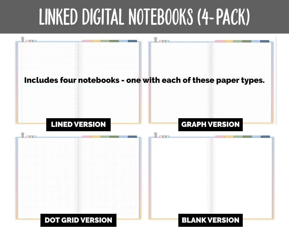 Linked Digital Notebooks 4- Pack | Sunrise Theme | GoodNotes, iPad & Android