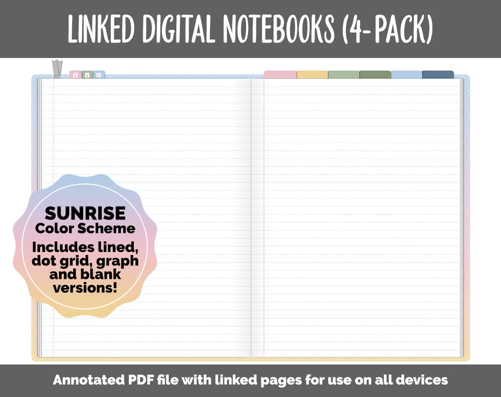 Linked Digital Notebooks 4- Pack | Sunrise Theme | GoodNotes, iPad & Android