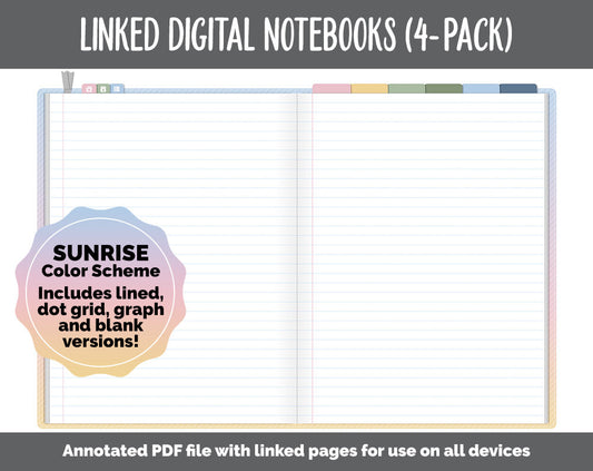 Linked Digital Notebooks 4- Pack | Sunrise Theme | GoodNotes, iPad & Android