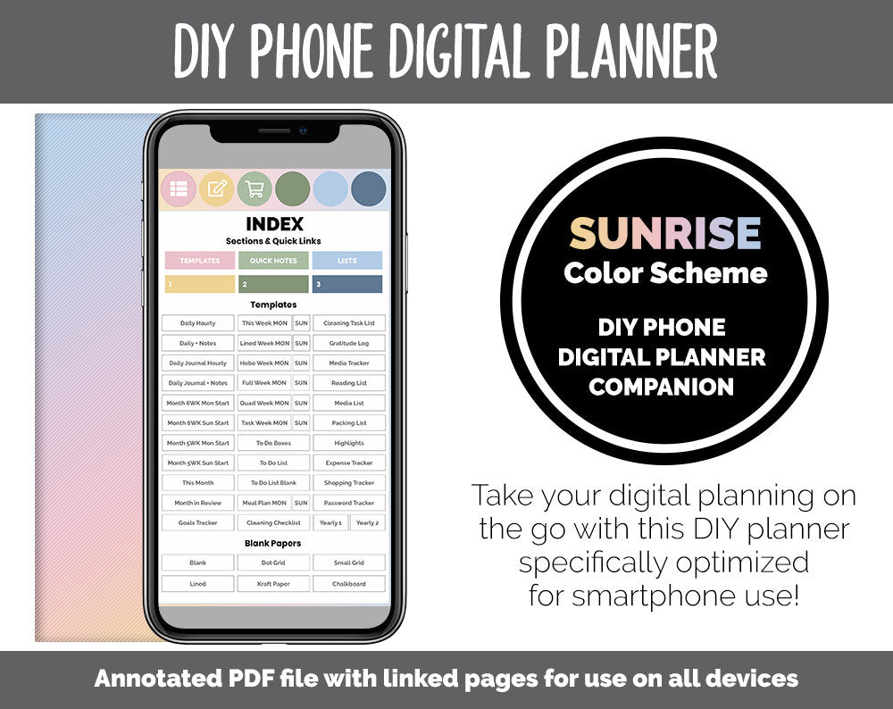 DIY Phone Digital Planner | Sunrise Theme | Goodnotes, iPad & Android | Hobonichi, Planner, Notebook