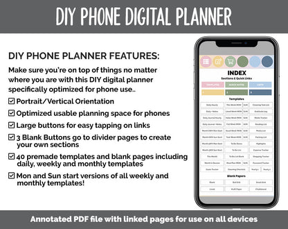 DIY Phone Digital Planner | Sunrise Theme | Goodnotes, iPad & Android | Hobonichi, Planner, Notebook