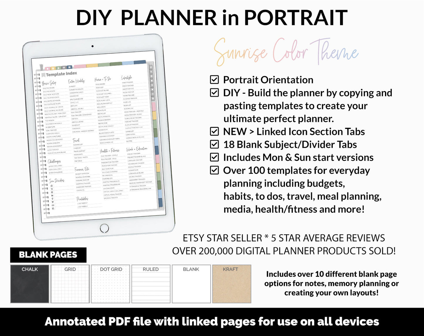 DIY Portrait Digital Planner | Sunrise Theme | Goodnotes, iPad & Android