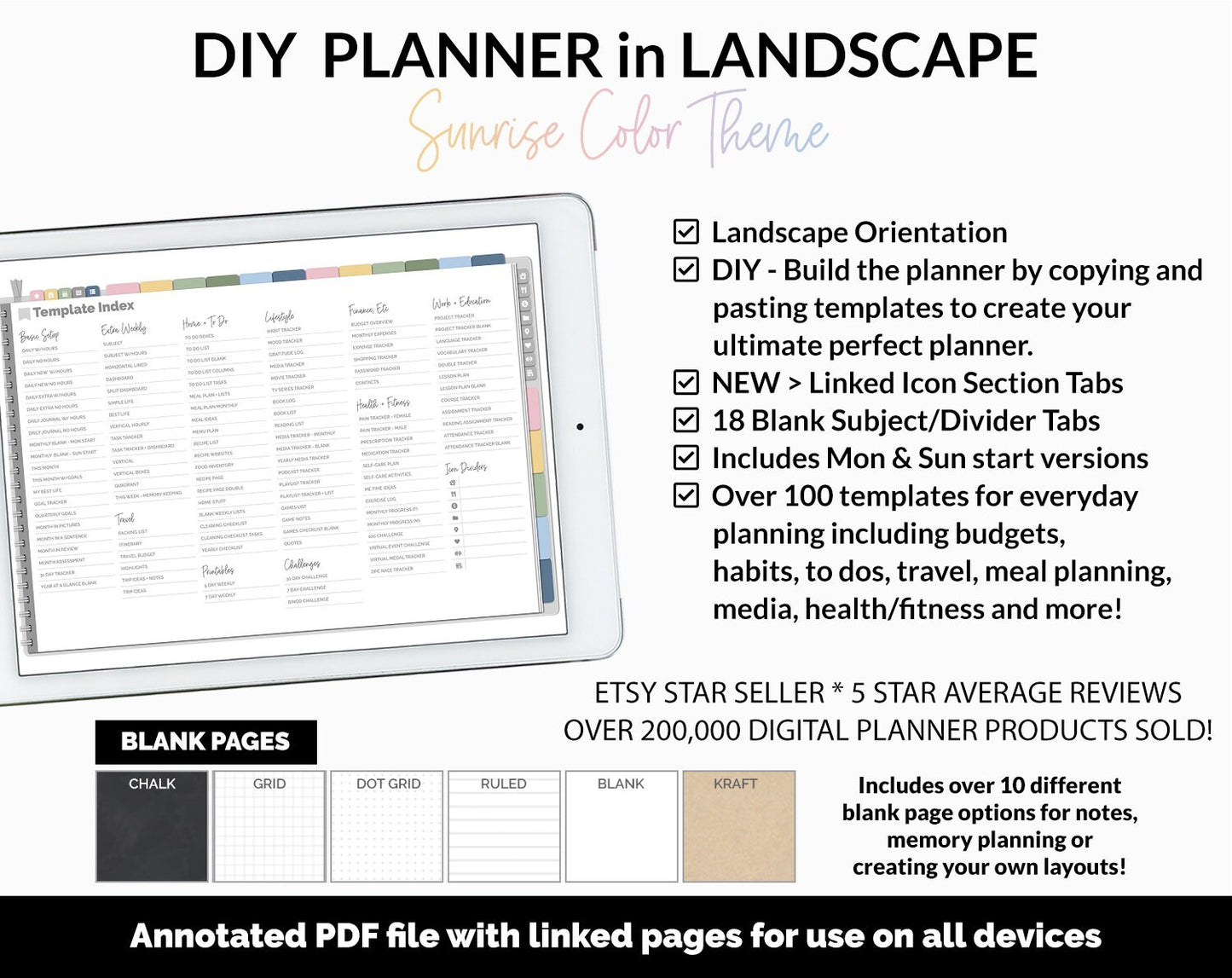 DIY Landscape Digital Planner | Sunrise Theme | Goodnotes, iPad & Android | Notebook