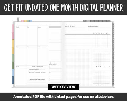Undated Get Fit One Month Digital Planner | Sunrise Theme | GoodNotes, iPad & Android | Fitness, Self-Care, Health, Workout
