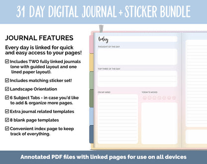 31 Day Digital Journal + Sticker Bundle | Sunrise Theme
